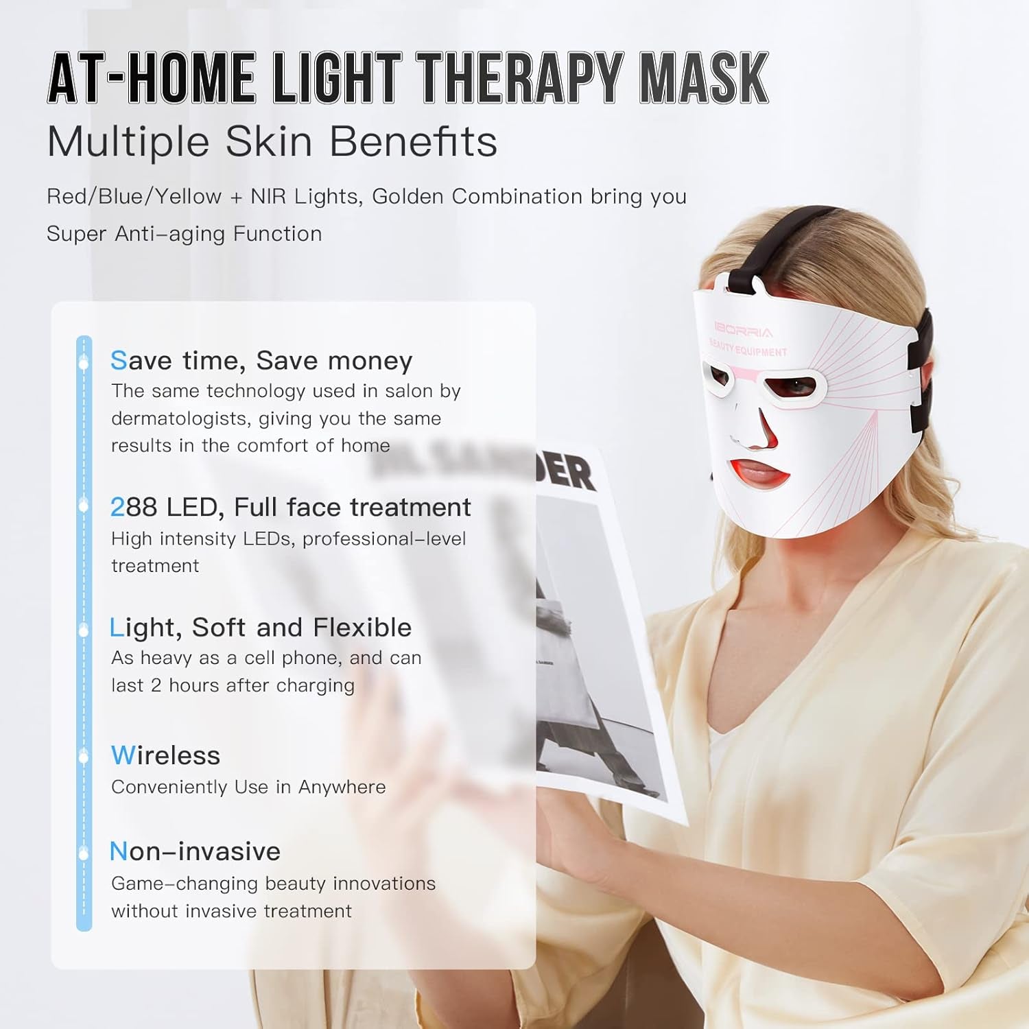 Red Light Therapy for Face, Led Face Mask Light Therapy, Infrared Red Light Therapy Mask, Advanced Anti-Aging Wrinkle Acne Removal Skin Care Device for All Skin Types at Home