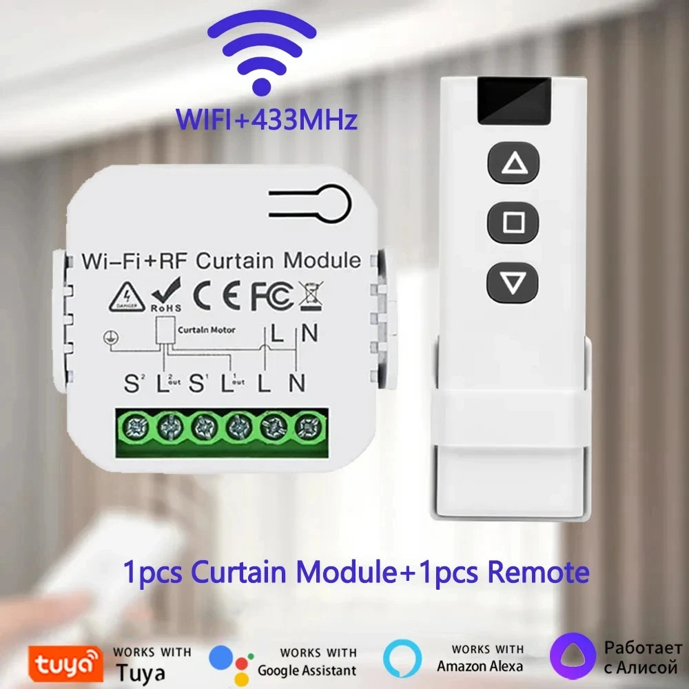 Tuya Wifi Smart Curtain Switch RF433Mhz Remote Smart Life Alexa Google Home App Voice Control Electric Roller Blinds Shutters