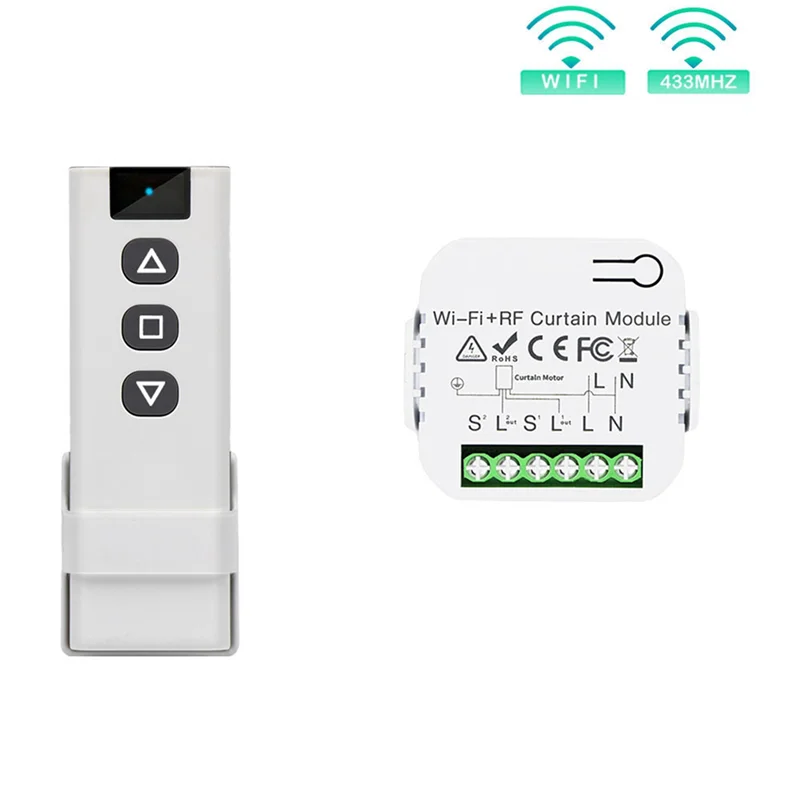 Y51A-4X Tuya Smart Life Wifi 433Mhz Blind Curtain Switch With RF Remote For Electric Roller Shutter Control, 1RC 1RE