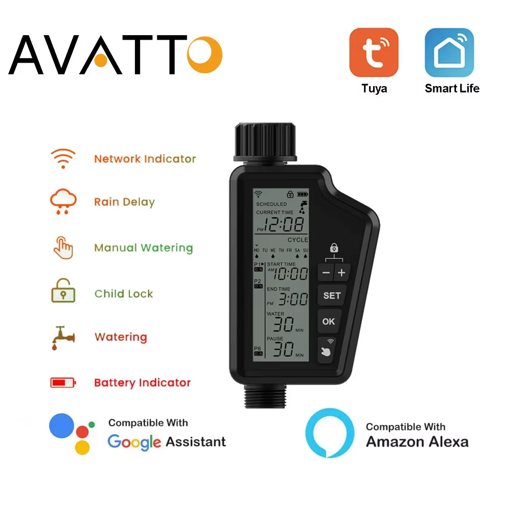 Tuya WIFI Smart Irrigation Water Valve Timer,Multifunctional,Smart Garden Watering Timer Compatible & Alexa Google Home