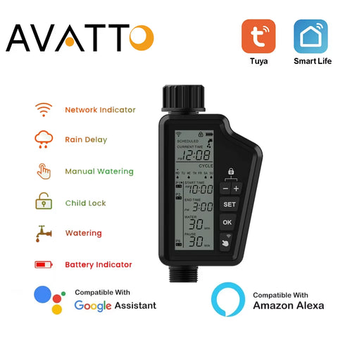 AVATTO Tuya WIFI Smart Garden Watering Timer with Large LCD Display for Home & Outdoor Irrigation,Automatic Garden Watering Tool
