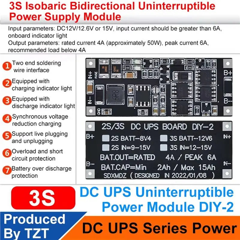 AAAEL-2X DC 12V/15V 50W 4A UPS Power Supply Module Uninterruptible Power Control Board 3S Charging Step Up Protection Module