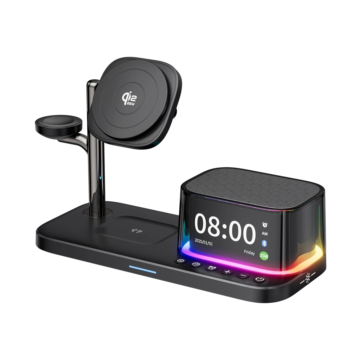 Qi2 25W 5 in 1 Magnetic Wireless Charger Stand with Speaker 25W Fast Charging for Iphone 17 16 15 Pro Max, Airpods,iwatch
