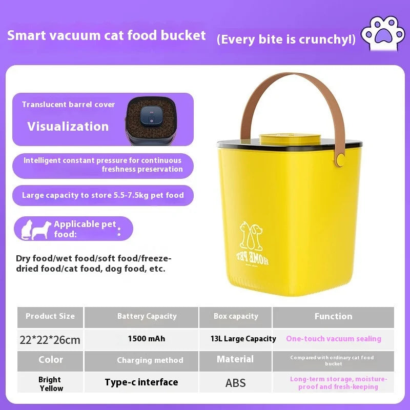 Smart Electric Pet Food Container Vacuum Seal Moisture Proof Large Capacity Light Shield Visible Window Long Battery Life