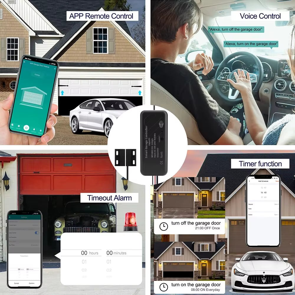 ONENUO Tuya Wifi Smart Garage Door Opener Controller Motorized Door Opener Wireless Remote Works with Voice Control Alexa Google