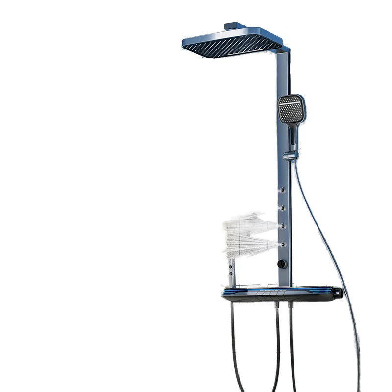 Smart LED Digital Screen Four-Function Brass Shower Set Polished Square Shower Head Ceramic Rain Waist Back SPA Apartment