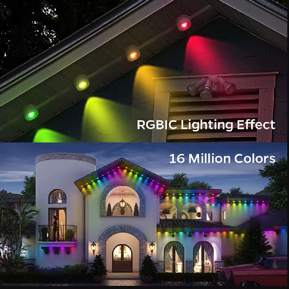 15M/30M/45M/60M RGBIC Smart Eaves Light with App/Remote Control IP67 Waterproof Outdoor String Lights House Roof Garden Lighting