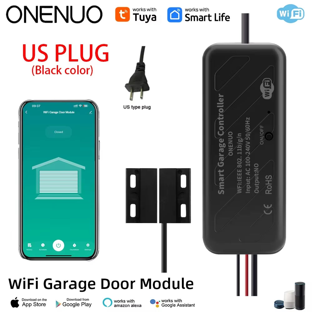 ONENUO Tuya Wifi Smart Garage Door Opener Controller Motorized Door Opener Wireless Remote Works with Voice Control Alexa Google