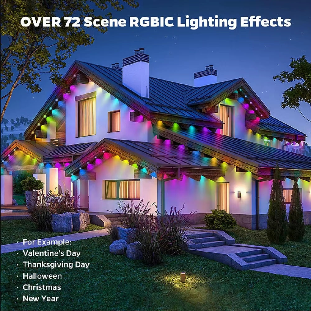 15M/30M/45M/60M RGBIC Smart Eaves Light with App/Remote Control IP67 Waterproof Outdoor String Lights House Roof Garden Lighting
