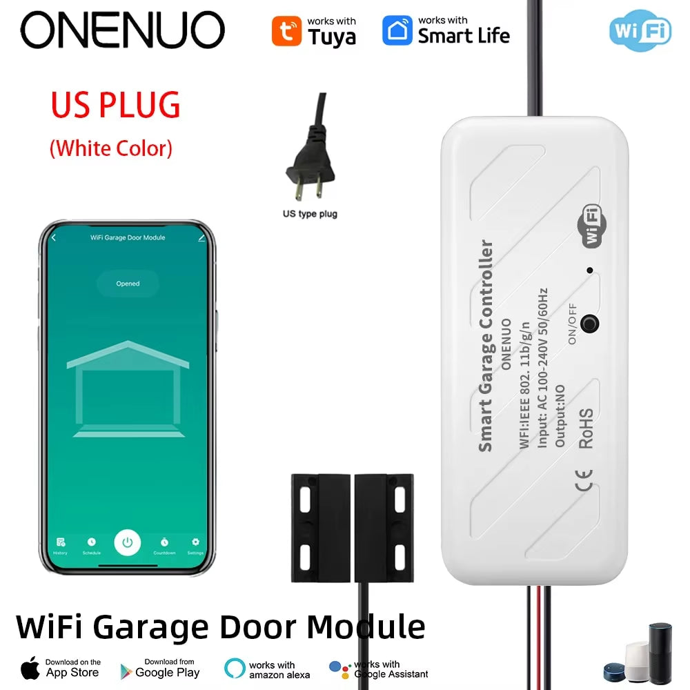 ONENUO Tuya Wifi Smart Garage Door Opener Controller Motorized Door Opener Wireless Remote Works with Voice Control Alexa Google