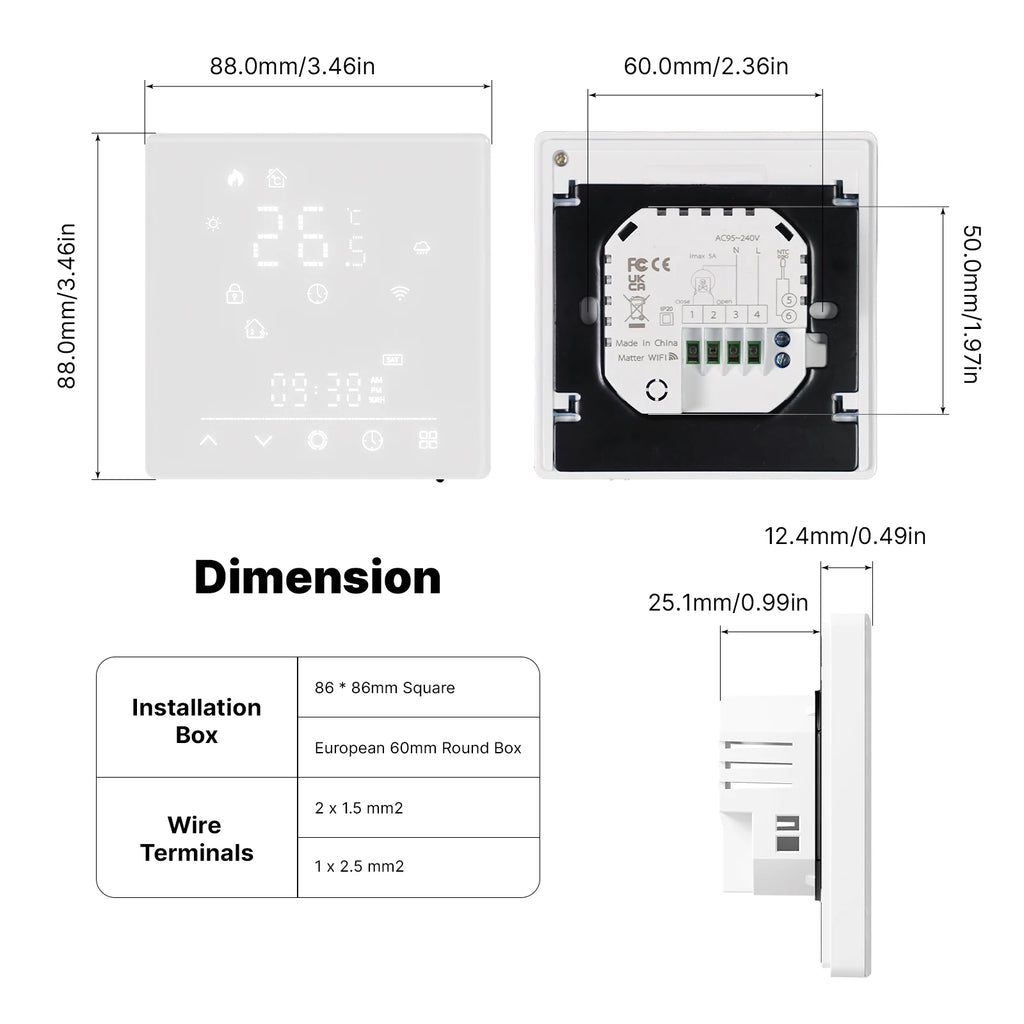 MOES Tuya Matter WiFi Smart Thermostat - Alexa/Google/Apple Home & SmartThings, Boiler & Electric Heating Control, Energy Saving
