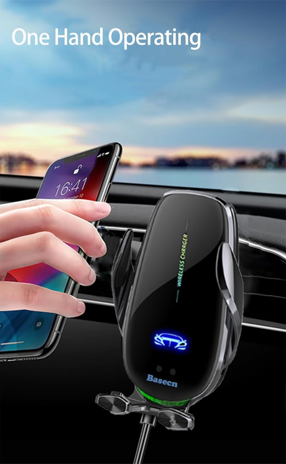 15W Fast Wireless Phone Charger, Car Wireless Phone Charger and Holder, Auto-Clamping Senser, 1000 Times Opening without Power, Suit for Car Office Kitchen, round Vent Friendly, Case Friendly