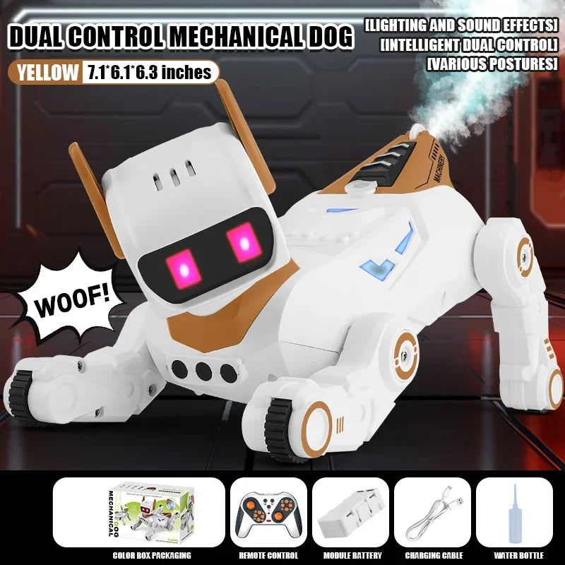 Intelligent Robot 2.4G RC Smart Programming Stunt Dog Watch Dual Control Interactive Toys With Cool Spray Toy for Boys Kids Gift