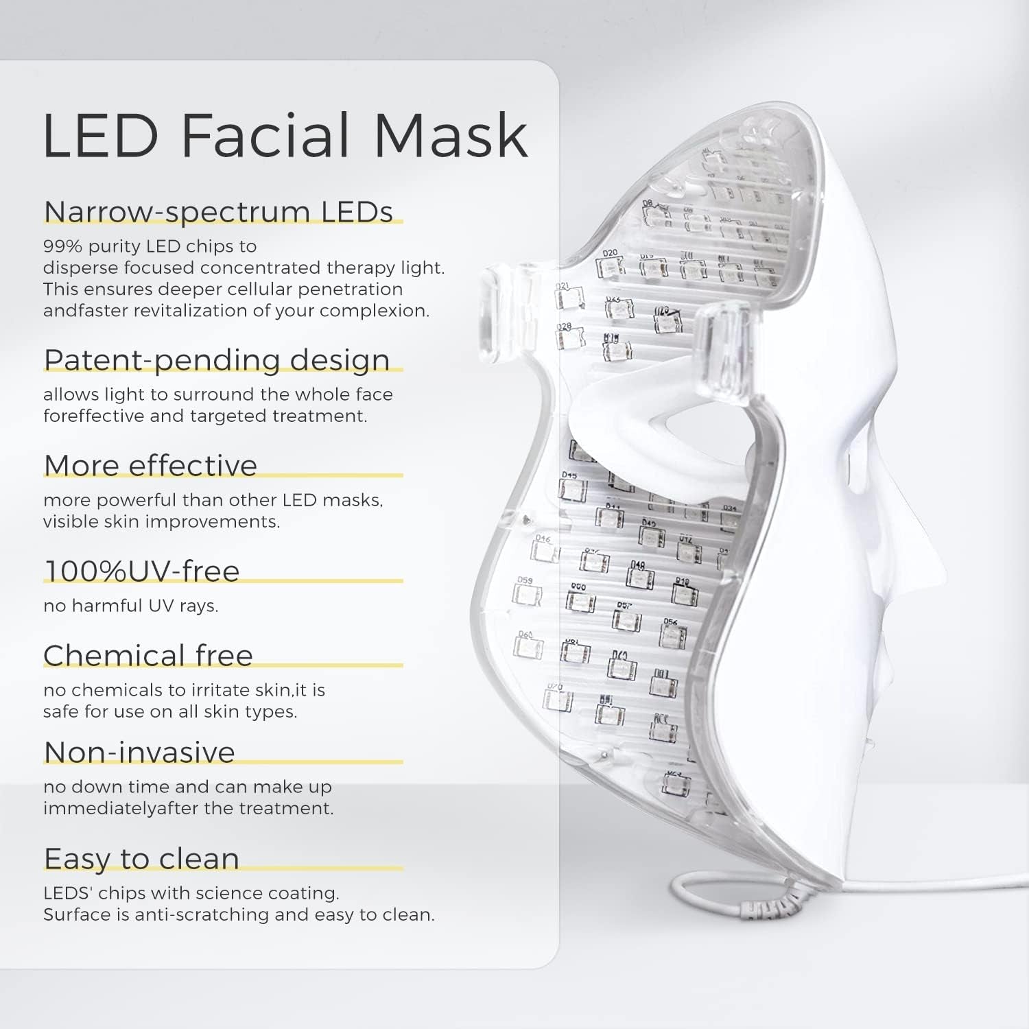 Led Face Mask Light 7 Led Light Therapy Facial Skin Care Mask - Blue & Red Light Treatment Acne Photon Mask - PDT Technology for Acne Reduction