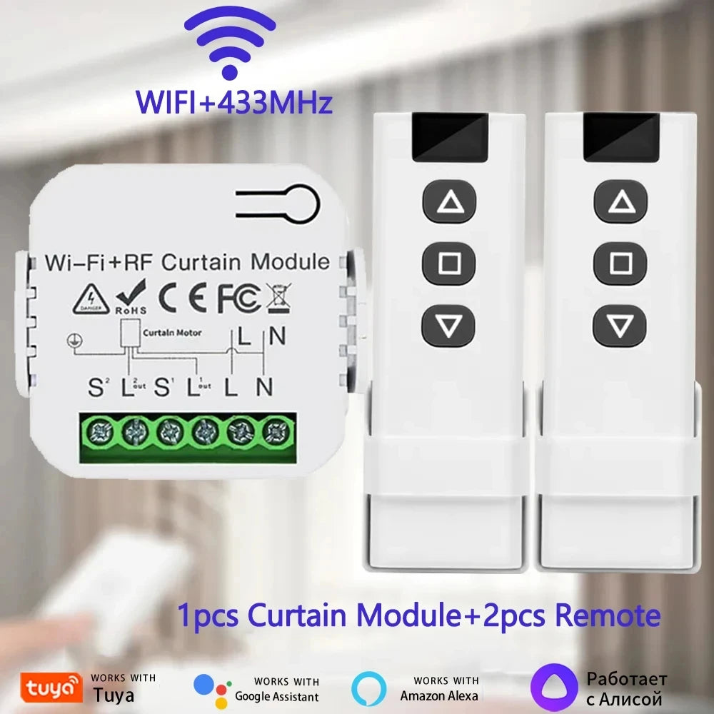 Tuya Wifi Smart Curtain Switch RF433Mhz Remote Smart Life Alexa Google Home App Voice Control Electric Roller Blinds Shutters