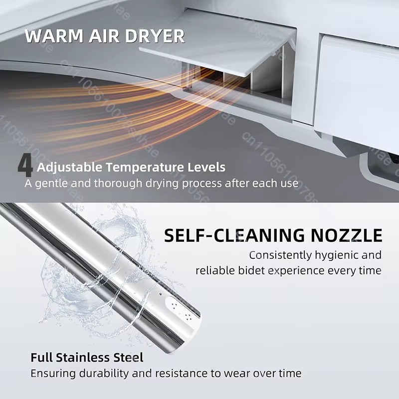 Smart Bidet Toilet Seat Heated Elongated Bidet Lid Cover Instant Warm Water Air Dryer Feminine Wash Night Light Remote Control
