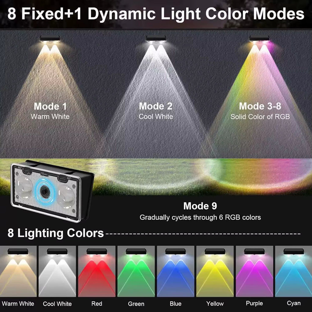 4/2 Packs Solar Fence Decorative Lights RGB Outdoor Smart Lighting for Christmas Halloween Shopping Malls Garages Stairs Garden