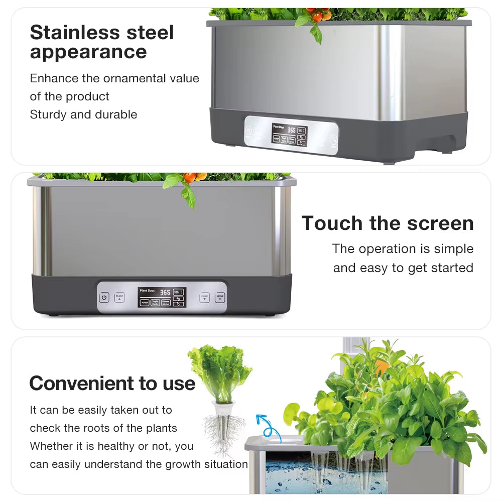 Wifi Hydroponics Growing System Stainless Steel 8 Pods Planter Indoor Garden Herbs Planting Box with Spectrum LED Grow Lights