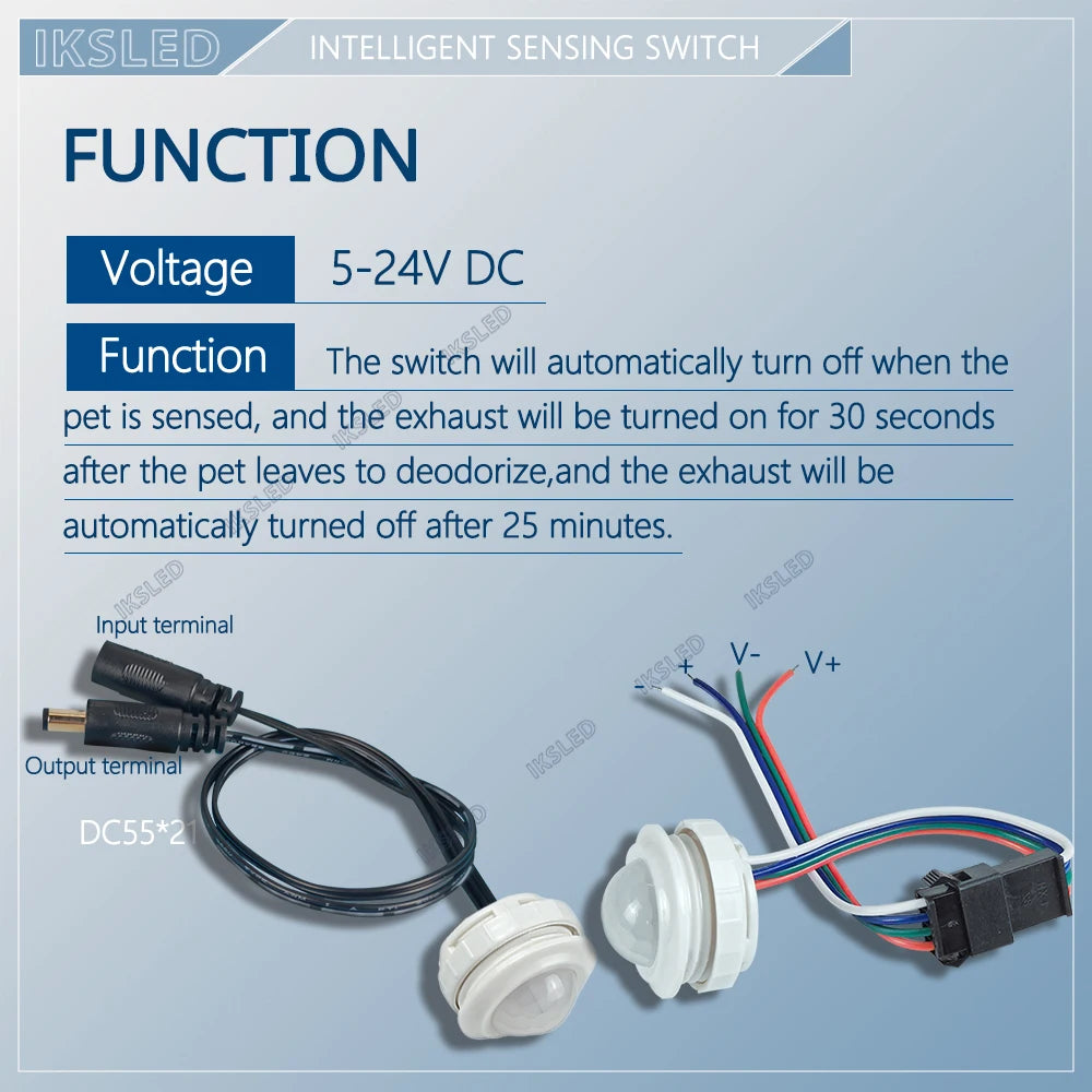 DC5-24V infrared sensing switch pet sensing cat litter box fresh air system intelligent automatic deodorization exhaust fan