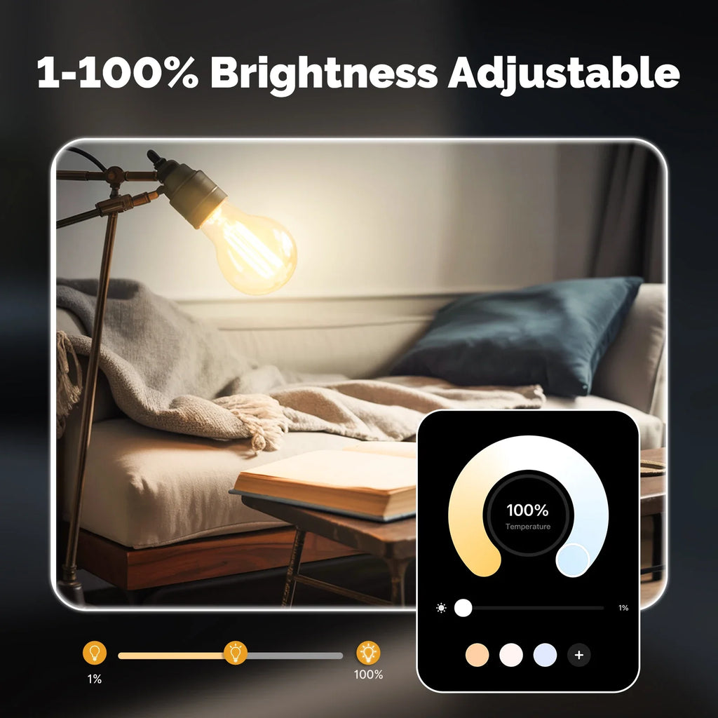 MOES Tuya Matter E27 7W Smart LED Filament Bulb 806Lm Dimmable 2700K-6500K Adjustable White Voice Control Alexa Google Home