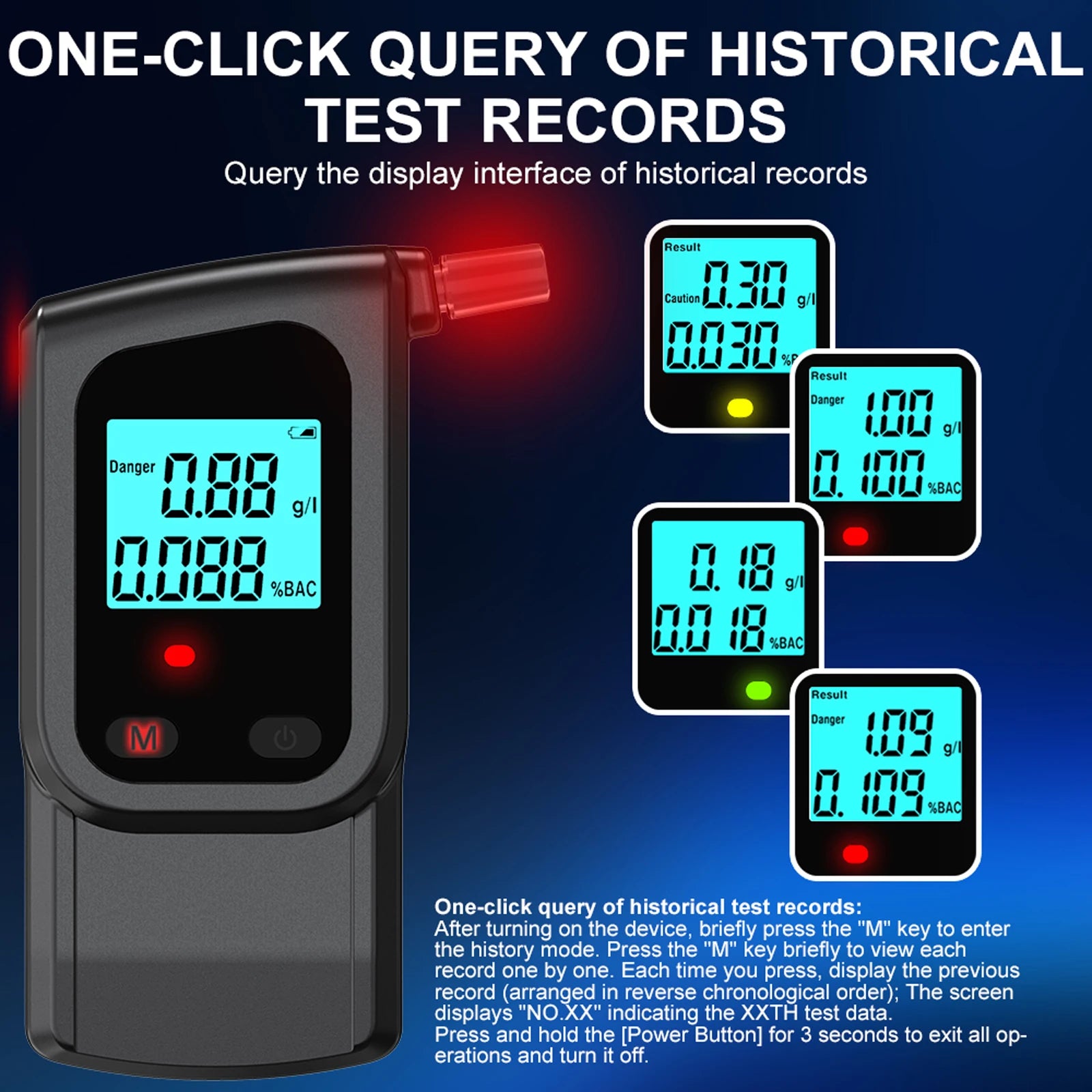 Portable Breath Alcohol Tester with LED Digital Display Alcohol Detector Alcotester for Personal & Professional Use