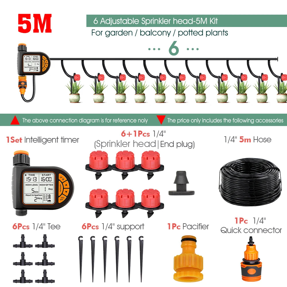20M Smart Garden Timer Irrigation Set IPX5 Waterproof LCD Automatic Watering Controller Set with Rain Sensor for Farms