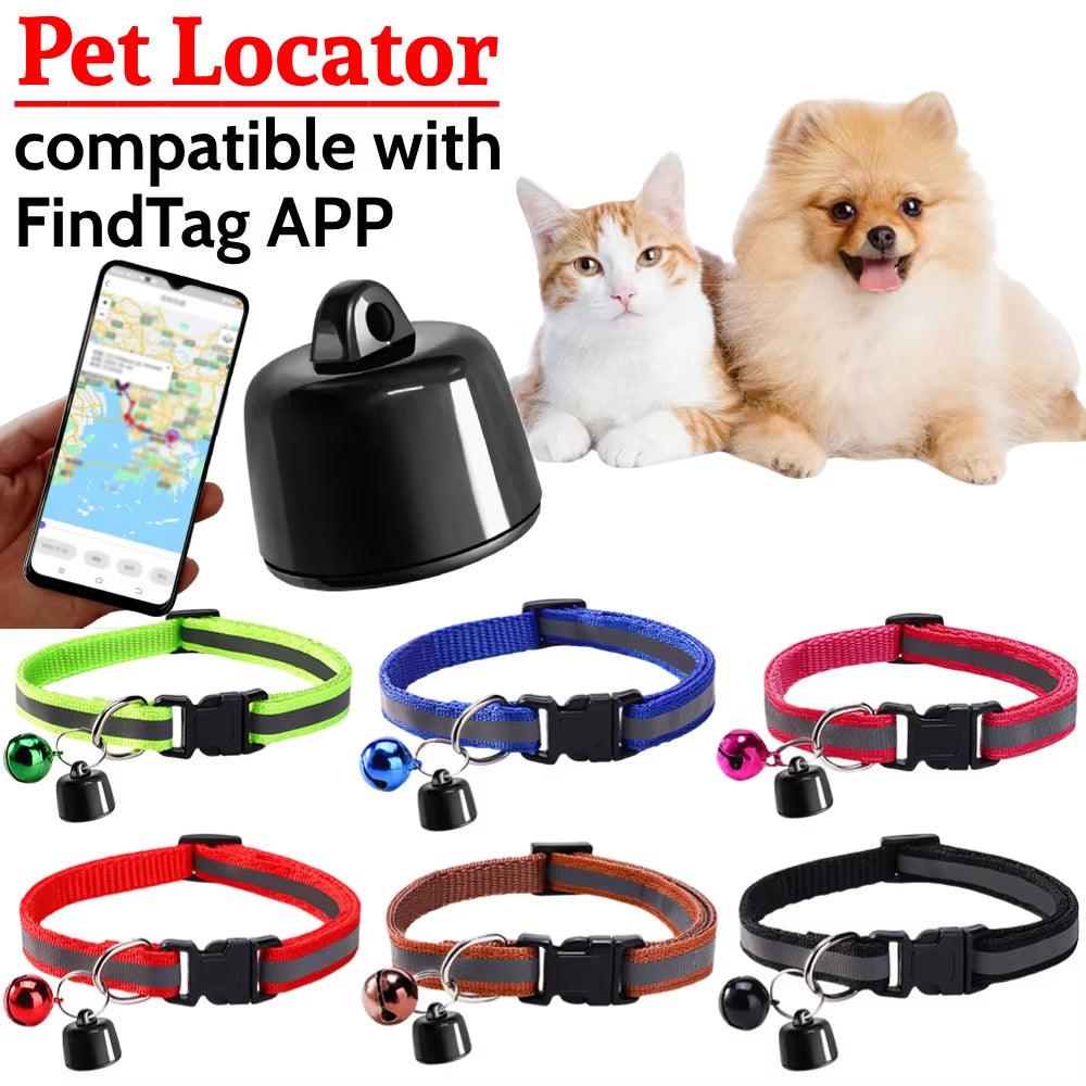 Pet Tracker with Adjustable Collar Cat Locator Smart Pet Locator Compatible with Find Tag App for Ios/Android for Dogs Cats