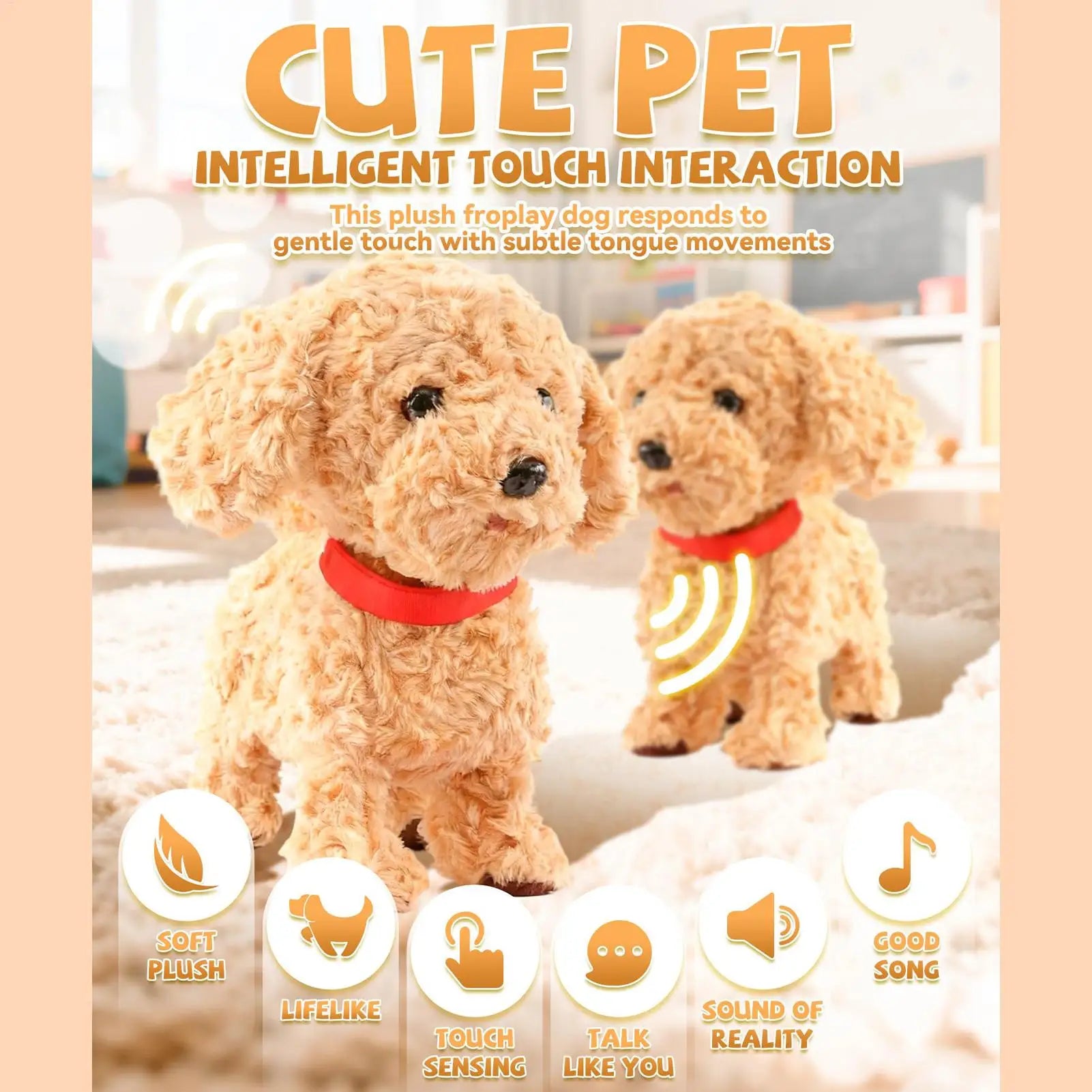 Realistic Robot Dog Plush Soft Smart Toy Touch Sensing Ai Robot Dog With Voice Mimic For Kids Boys Girls New Year Birthday Gifts