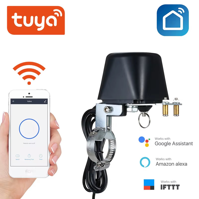 Tuya Wifi/Zigbee Smart Valve Controller for Water Gas Pipeline Auto Shut on off Compatible with Alexa Google Assistant