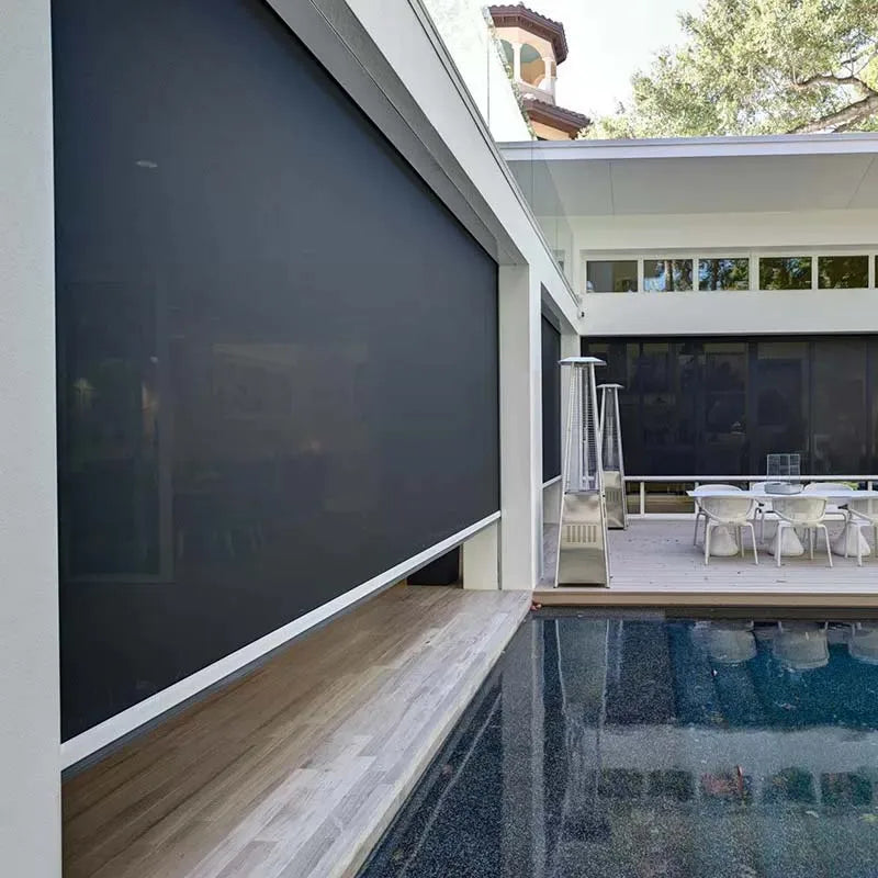 Automatic Smart Remote Control Ziptrack Windproof and Waterproof Outdoor Roller Blinds Outdoor Heavy Duty Blinds