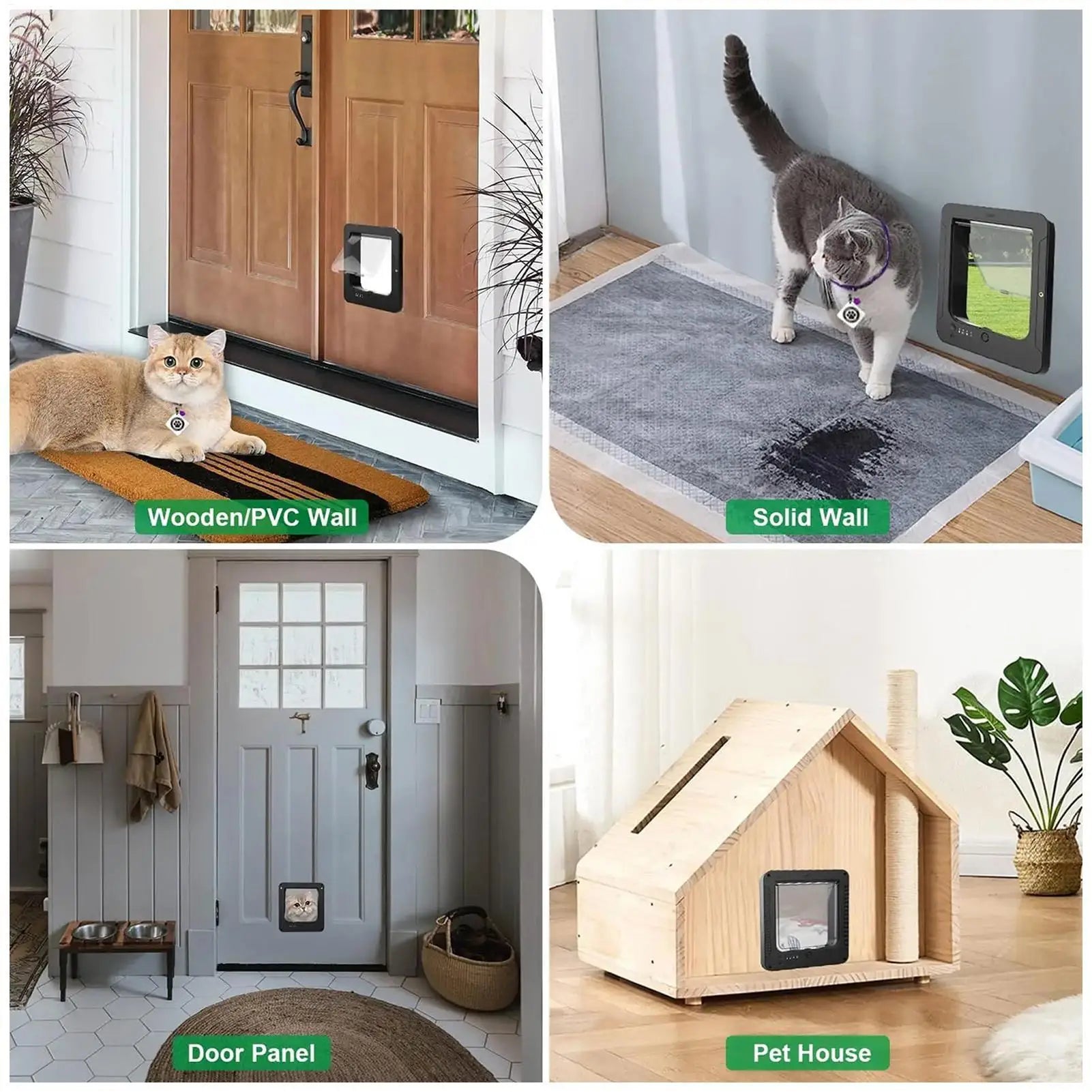 Electronic Cat Door Smart 4-Way Locking Pet Door With Remote Control And 2 Sensor Collars Automatic Sensor Dog Gate For Indoor