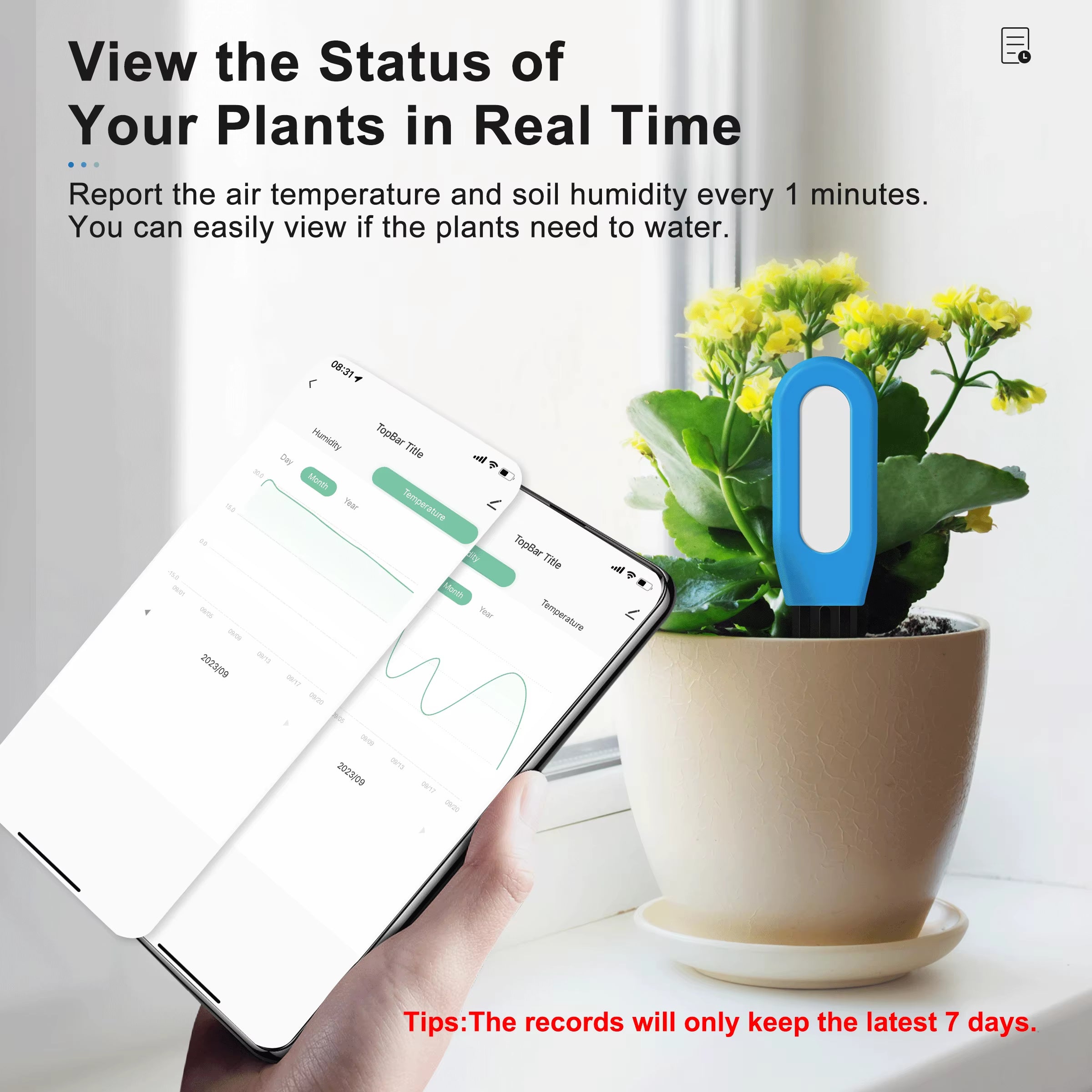 Smart Bluetooth Soil Moisture Meter Wireless Temperature Sensor for Garden Yard Greenhouse Hub Required Works with Alexa