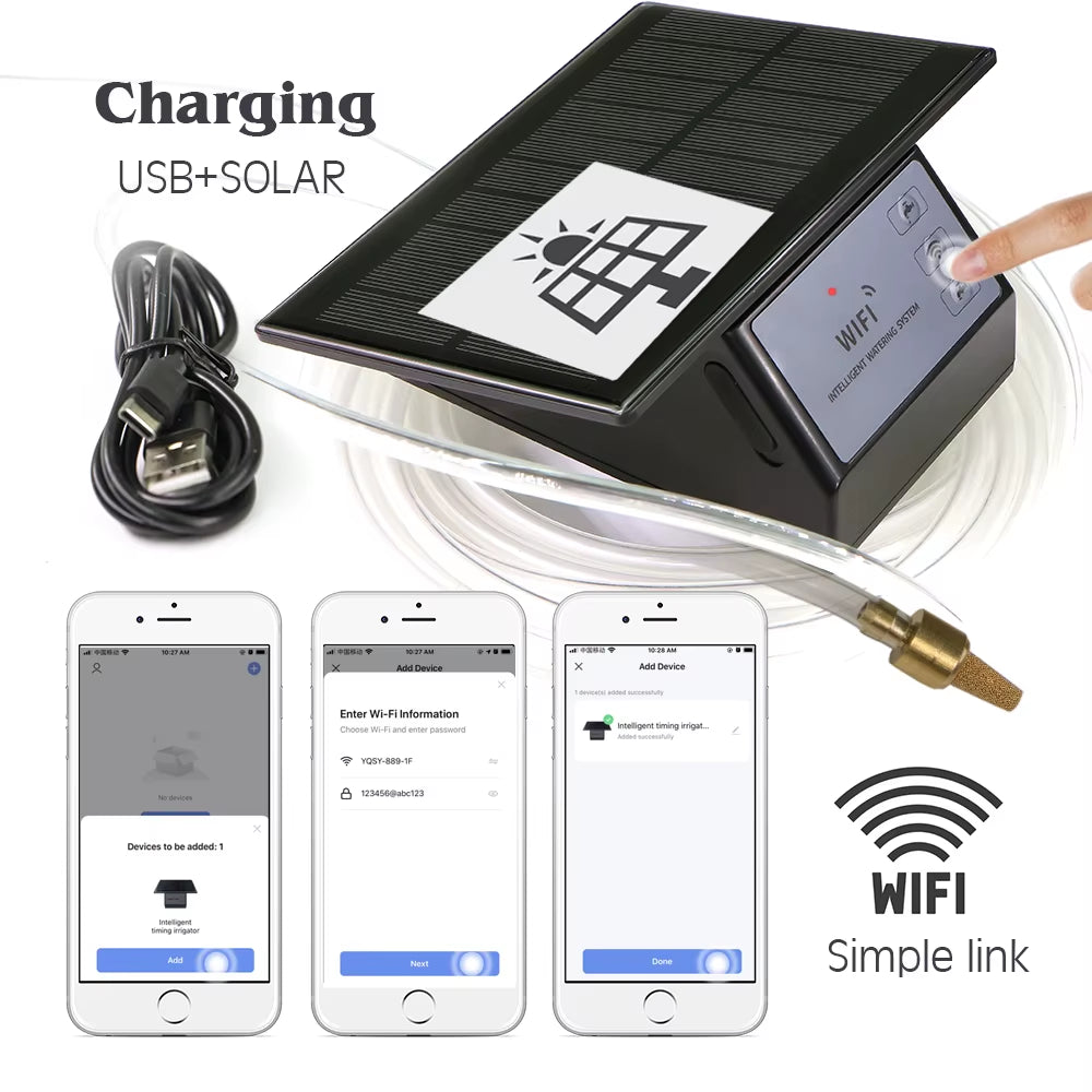 Tuya Wifi-Compatibility Solar Power Timer Smart Drip Irrigation System Remote Control Watering Kit for Garden Balcony Plants Pot