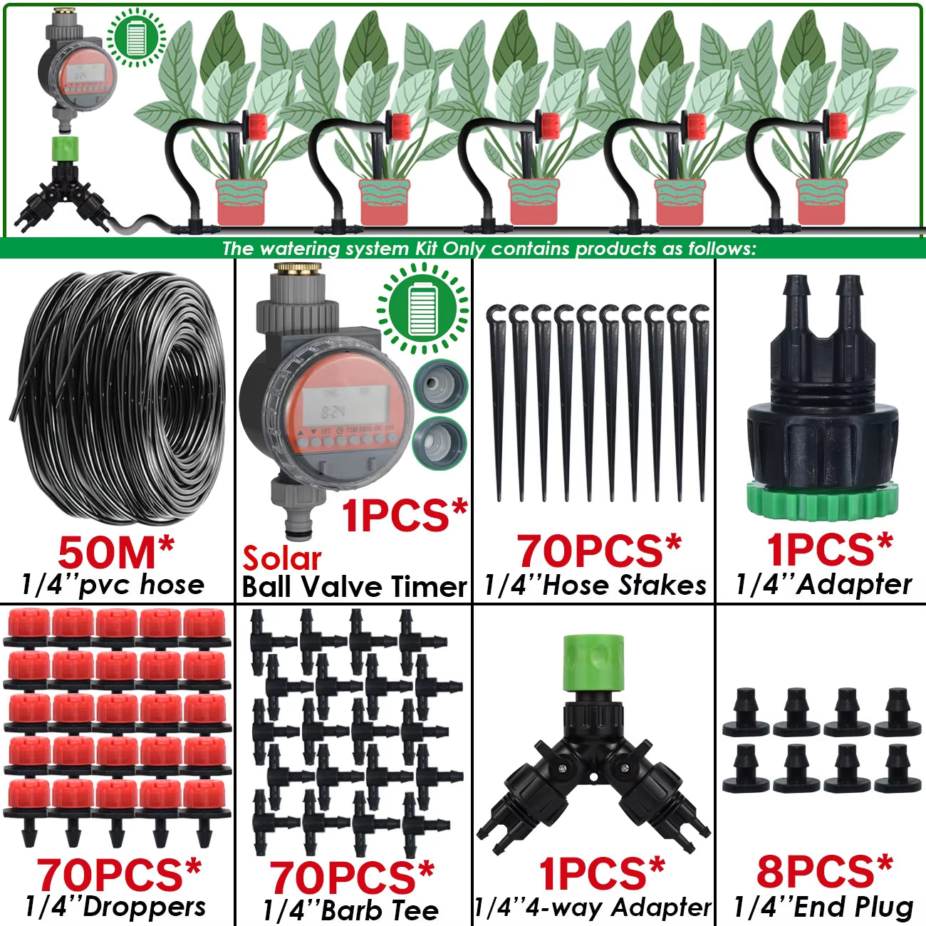 5-50M Smart Garden Automatic Watering System Kit 4/7Mm Micro Drip Irrigation Dropper DIY for Potted Plants Lawn Greenhouse