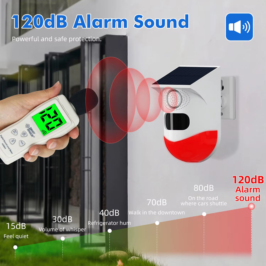Wifi Tuya Smart Outdoor Charging Security Sound Alarm Detector Sensor Farm Garden Solar Infrared Siren Solar
