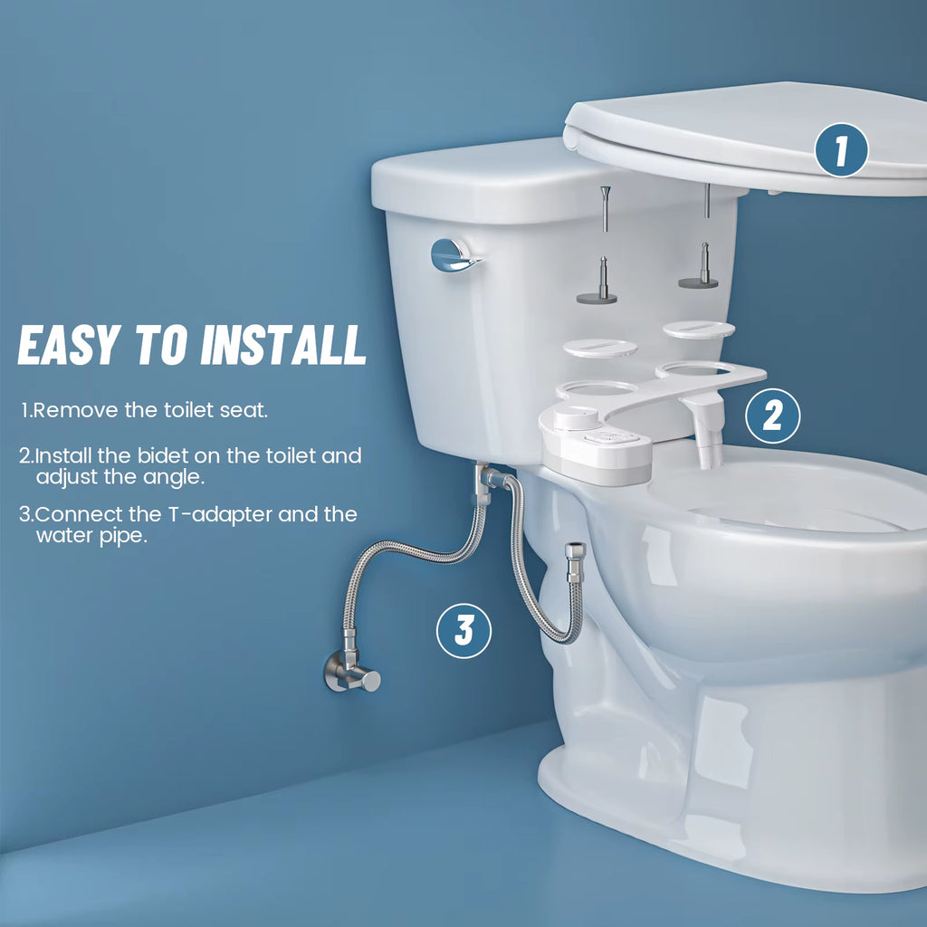 Non-Electric Bidet - Self Cleaning Dual Nozzle (Frontal and Rear Wash) Water Bidet Toilet Seat Attachment