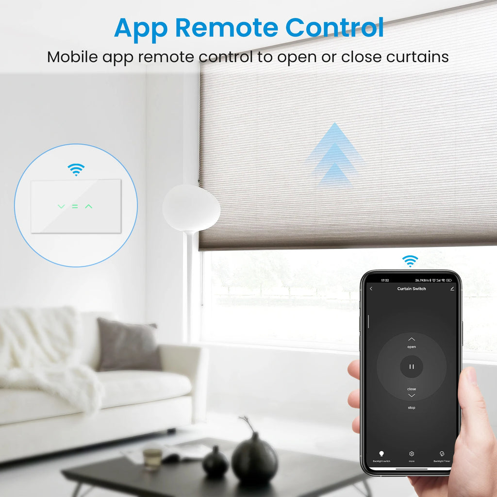 LoraTap US Curtain Blinds Roller Shutter Switch Backlight Tuya Smart Life App Timer Remote Control Voice by Google Home Alexa