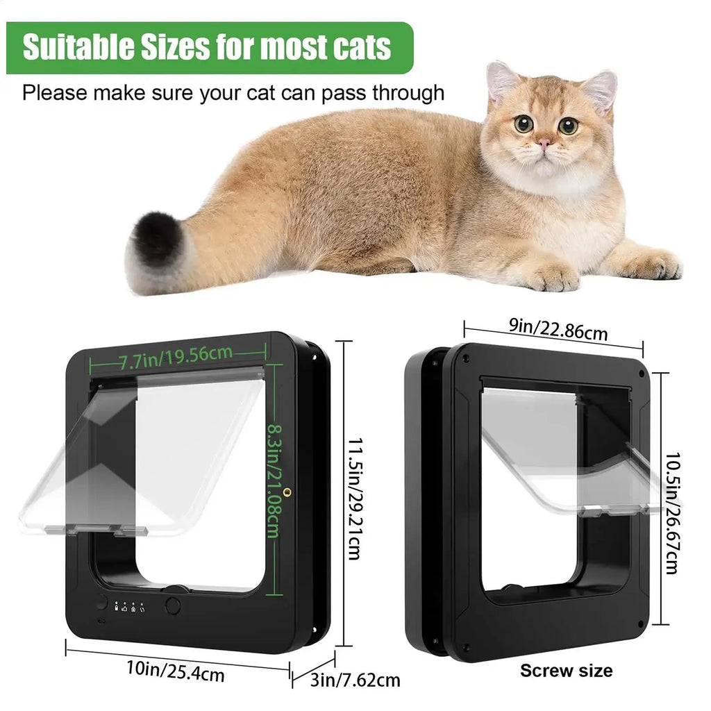 Electronic Cat Door Smart 4-Way Locking Pet Door With Remote Control And 2 Sensor Collars Automatic Sensor Dog Gate For Indoor