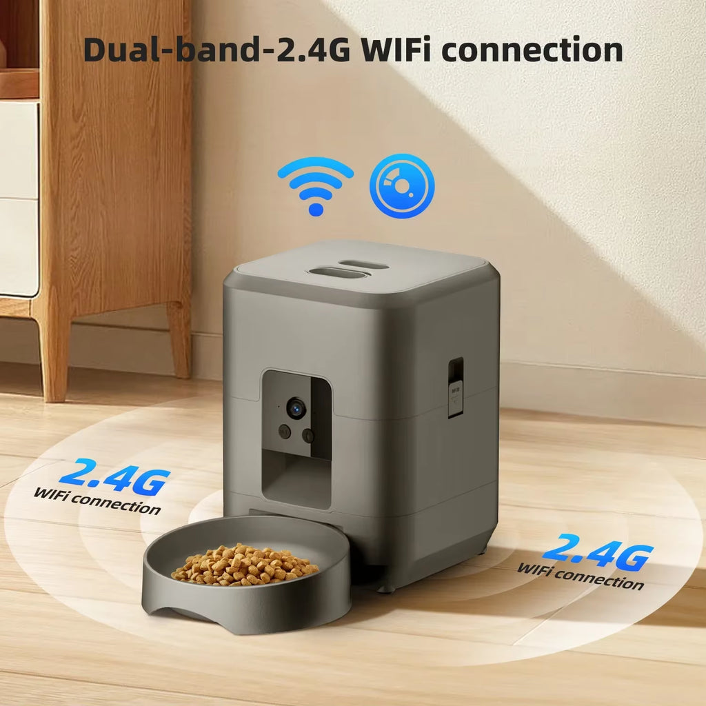 2L Smart Pet Feeder Cat Automatic Pet Feeder Wi-Fi & 1080P HD Camera APP Control for Remote Feeding Dog & Cat Food Dispenser