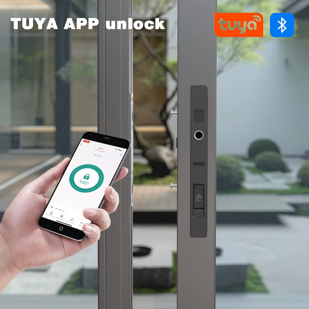WINFREE Sliding Door Smart Lock Fingerprint Lock Tuya Bluetooth Security Protection Wooden Door for Garden Patio Balcony