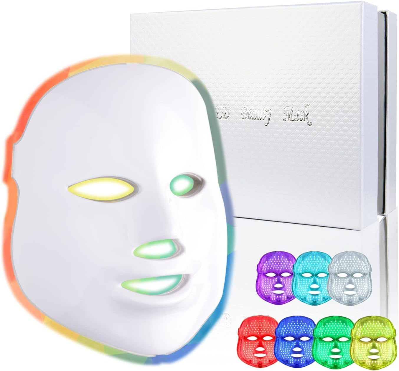 Led Face Mask Light 7 Led Light Therapy Facial Skin Care Mask - Blue & Red Light Treatment Acne Photon Mask - PDT Technology for Acne Reduction