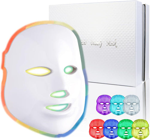 Led Face Mask Light 7 Led Light Therapy Facial Skin Care Mask - Blue & Red Light Treatment Acne Photon Mask - PDT Technology for Acne Reduction