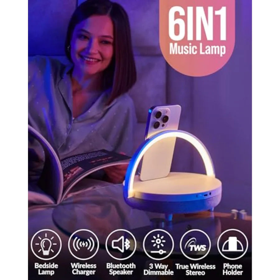 Bedside Lamp with Wireless Charger Birthday Gifts for Women 6 in 1 Touch Bedside Lamp Portable Bluetooth Speaker Gift for Her M