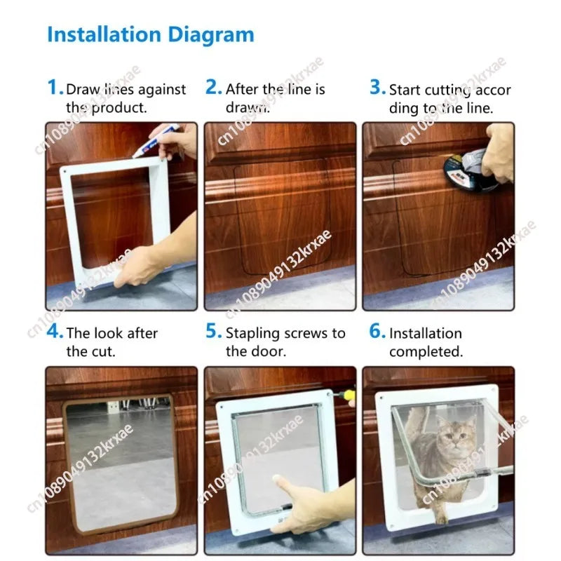 Electric Pet Door with Chip 4-Way Locking Cover Automatic Smart Pet Cat Dog Door