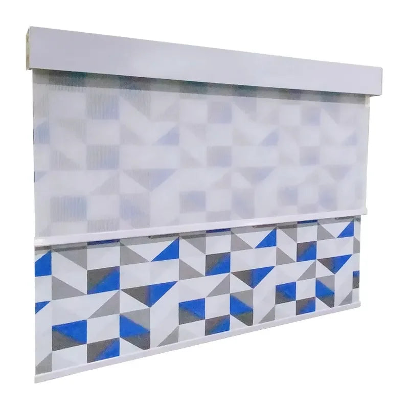Mechanical Motor Dual Layer zebra Shade Two Tubes up Rail Roller Window Blinds Double Roller Blinds