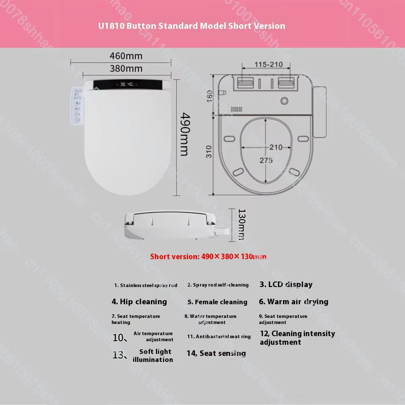 Smart Bidet Toilet Seat Heated Elongated Electric Bidet Warm Air Dryer LED Display Self Cleaning Night Light Toilet Bowl Lid