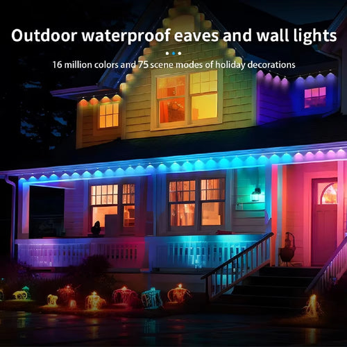 15M/30M/45M/60M RGBIC Smart Eaves Light with App/Remote Control IP67 Waterproof Outdoor String Lights House Roof Garden Lighting