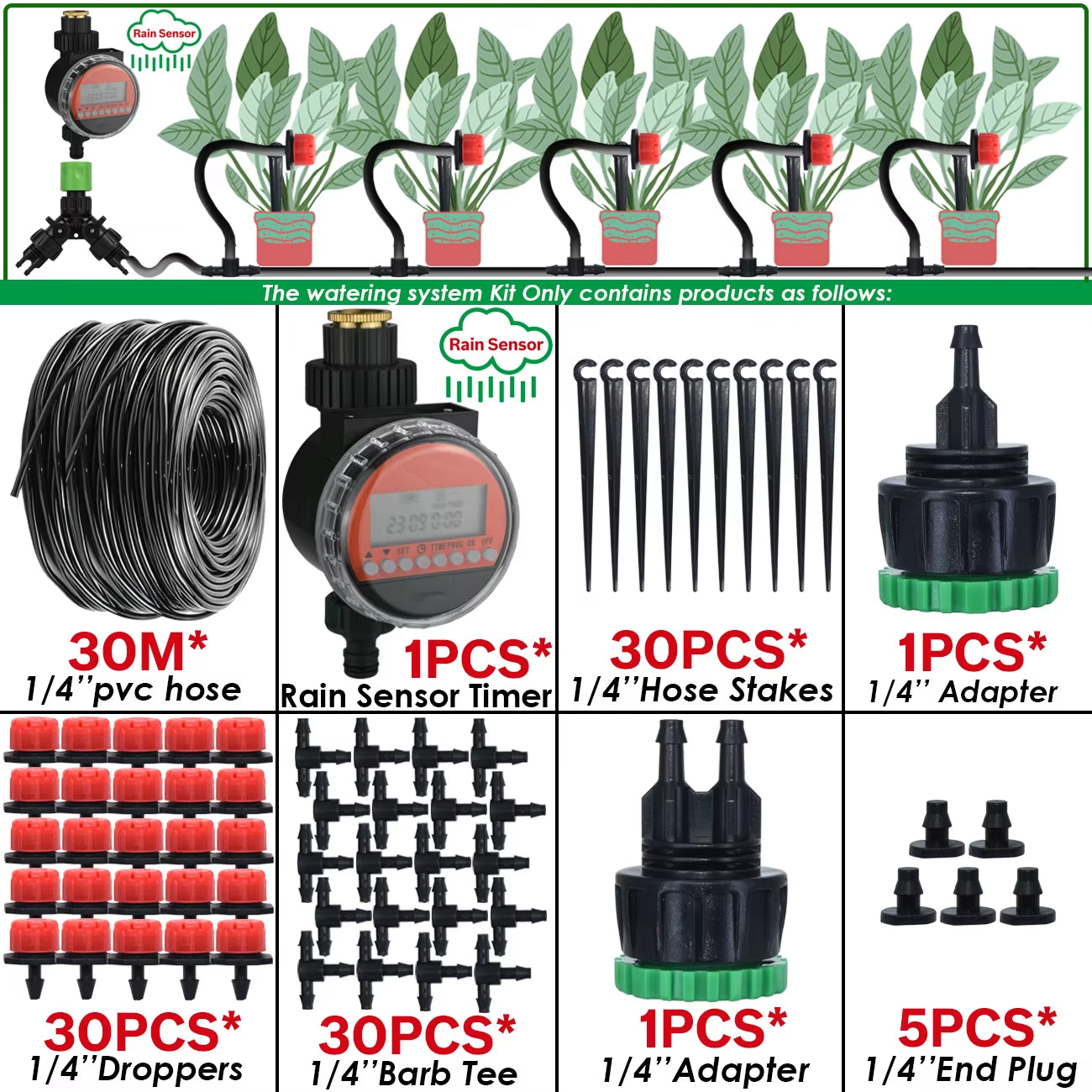 5-50M Garden Automatic Watering System Kit Wifi 4/7Mm Micro Drip Irrigation Dropper DIY for Potted Plants Lawn Greenhouse