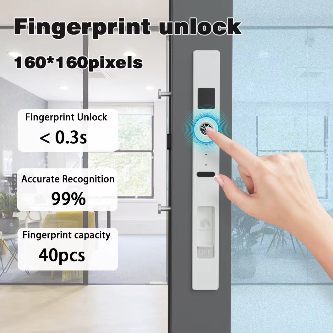 WINFREE Sliding Door Smart Lock Fingerprint Lock Tuya Bluetooth Security Protection Wooden Door for Garden Patio Balcony