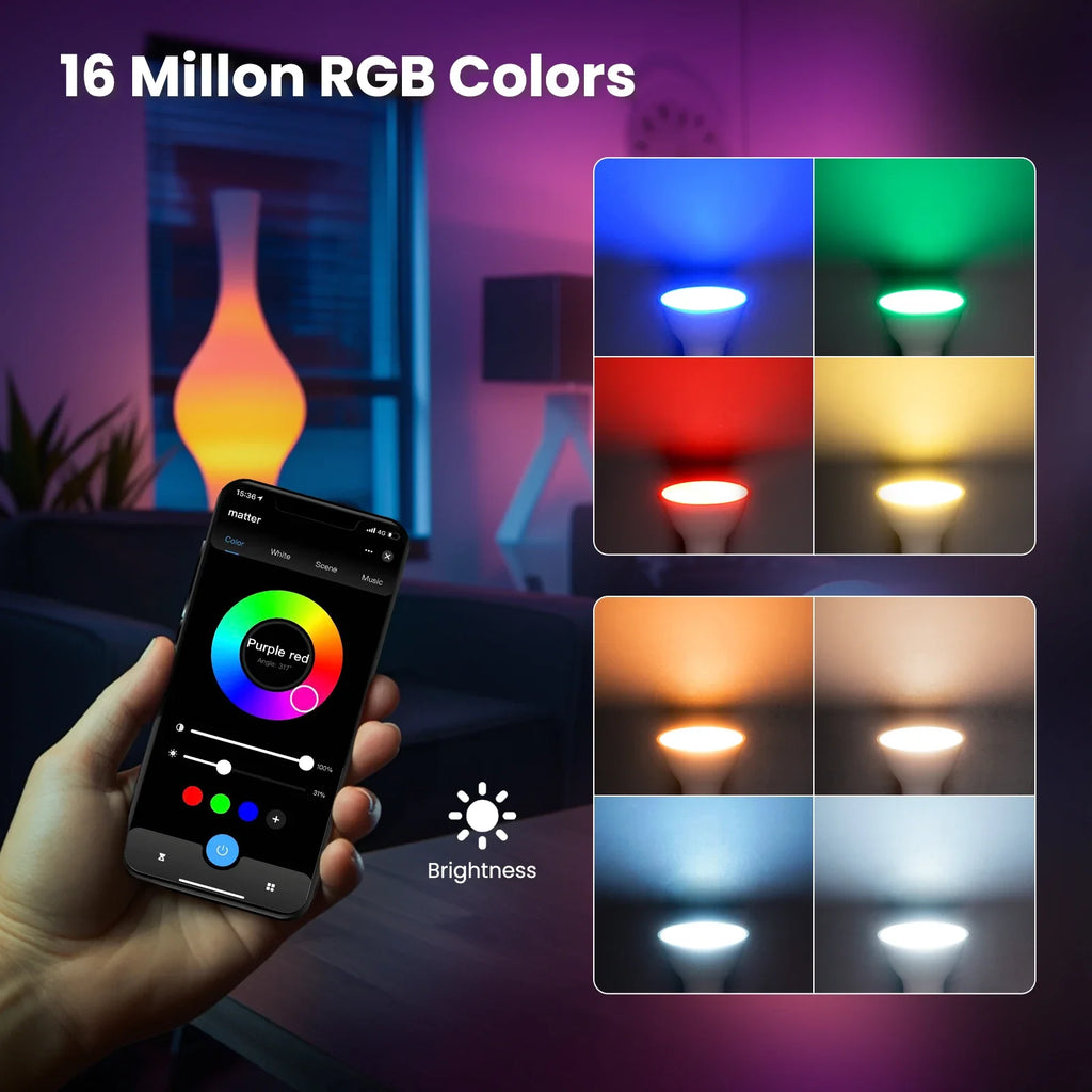 MOES Tuya Matter WiFi GU10 Smart Bulb Dimmable Led Light 16 Million RGB C+W Colors Candle Lamp Voice Control Alexa Google Home